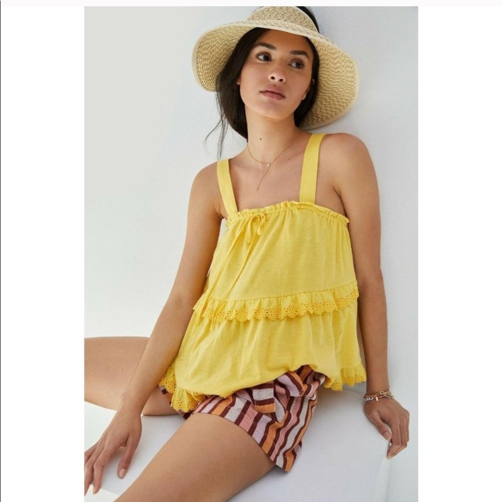 Anthropologie Ingrid Tiered Eyelet Tank Yellow NWT